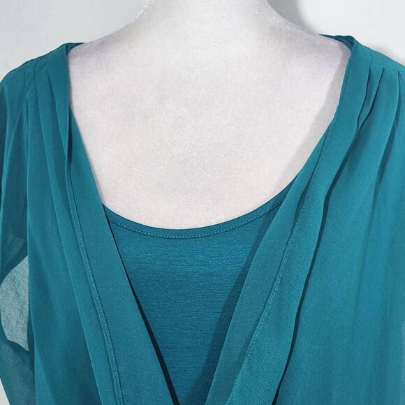 Avenue Blue Blouse with Draped Front NWT Size 14/16 Teal Bloue Top - Picture 3 of 9
